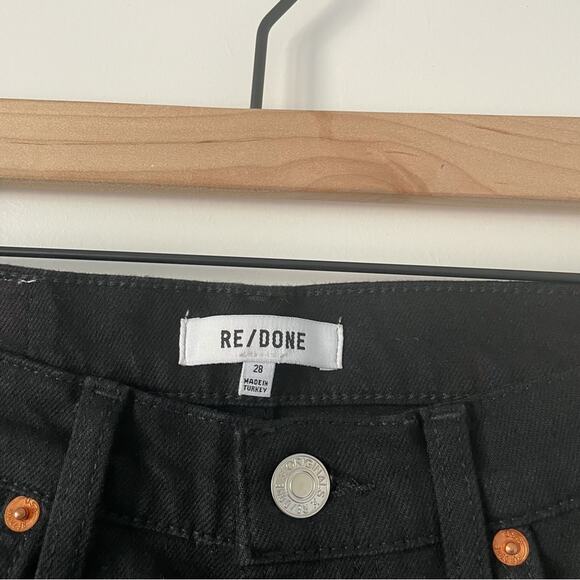 RE/DONE 90's High Rise Ankle Crop Jeans Jet Black With Rips - Picture 4 of 8